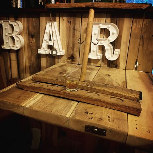 Hook and Ring Toss Shot Game made from Rustic Oak whiskey barrel staves