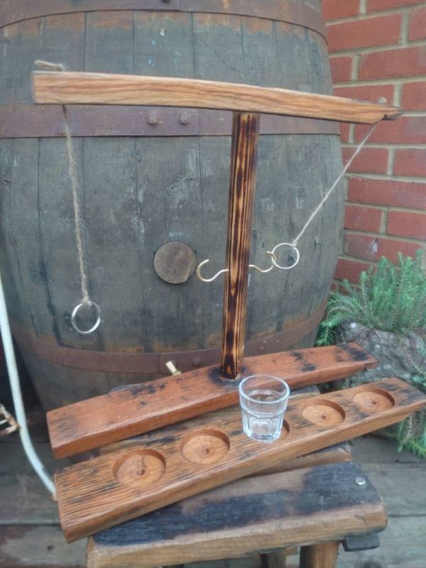 Hook and Ring Toss Shot Game made from Rustic Oak whiskey barrel staves - Image 3