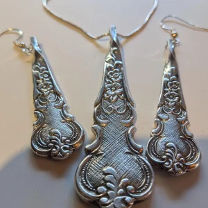 Floral Spoon Necklace and Earring Set Silver Plated EPNS
