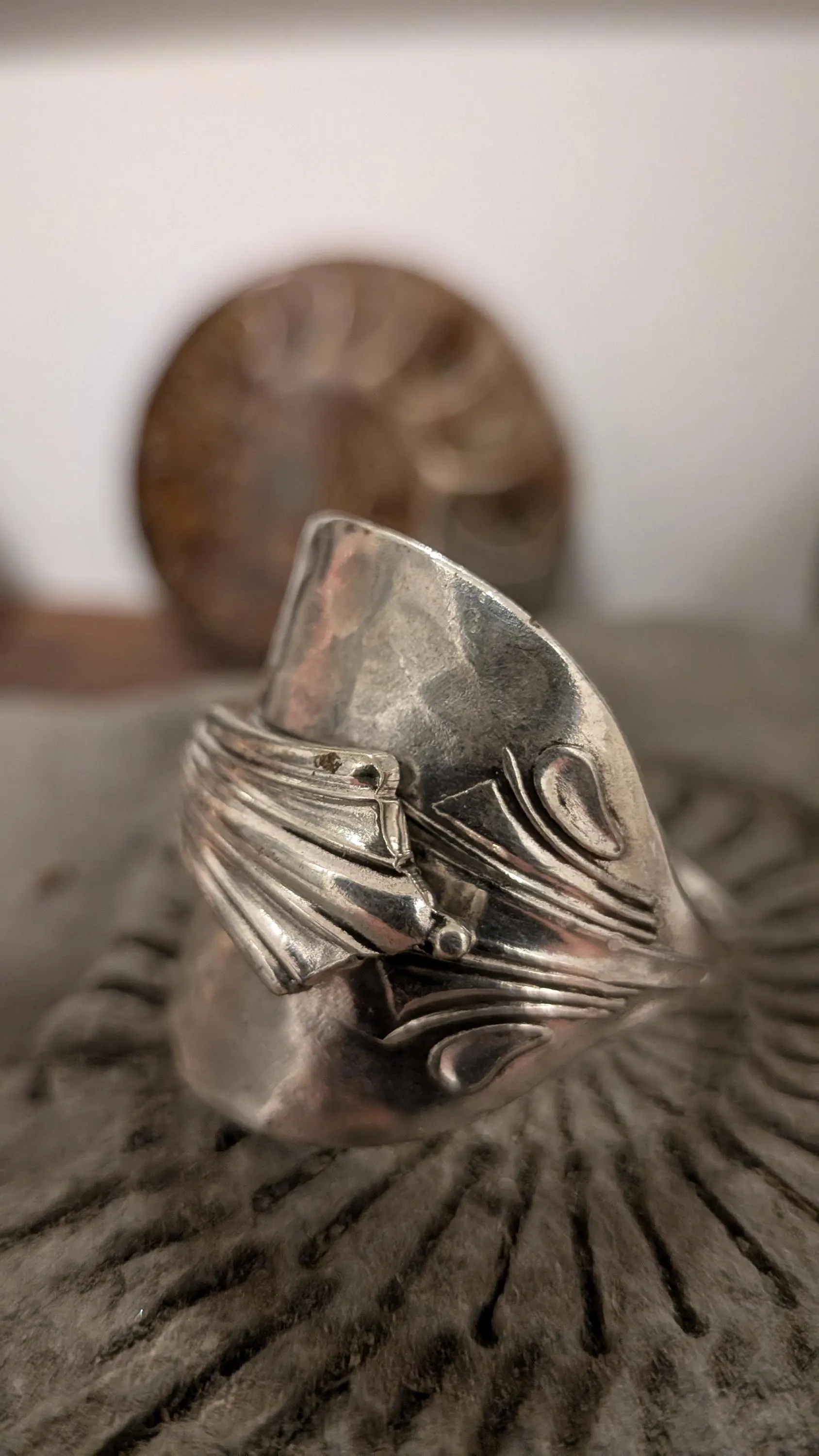 Beresford Art Deco Saddle Fan Pattern Spoon Ring Silver Plated EPNS - Image 4