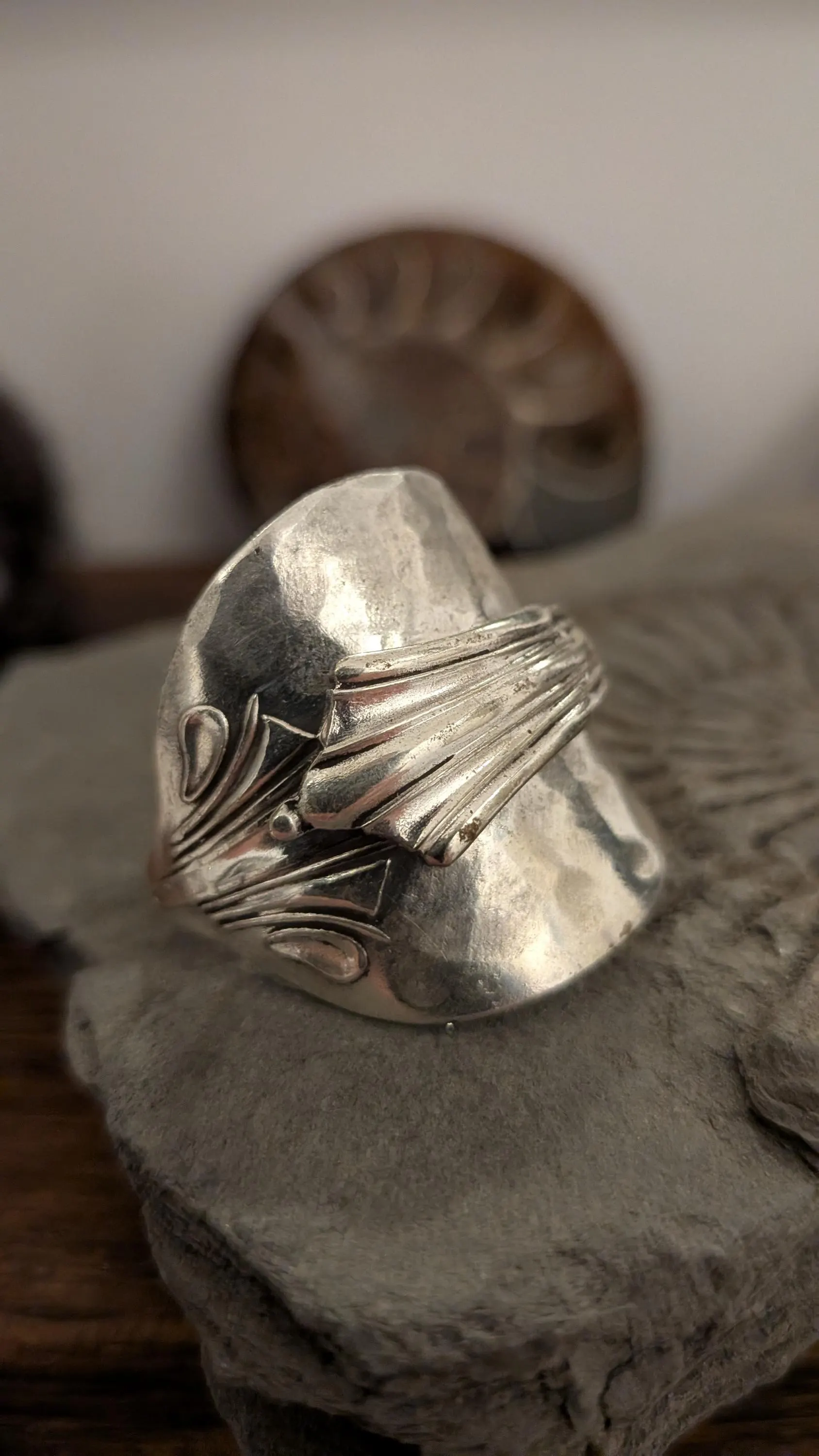 Beresford Art Deco Saddle Fan Pattern Spoon Ring Silver Plated EPNS